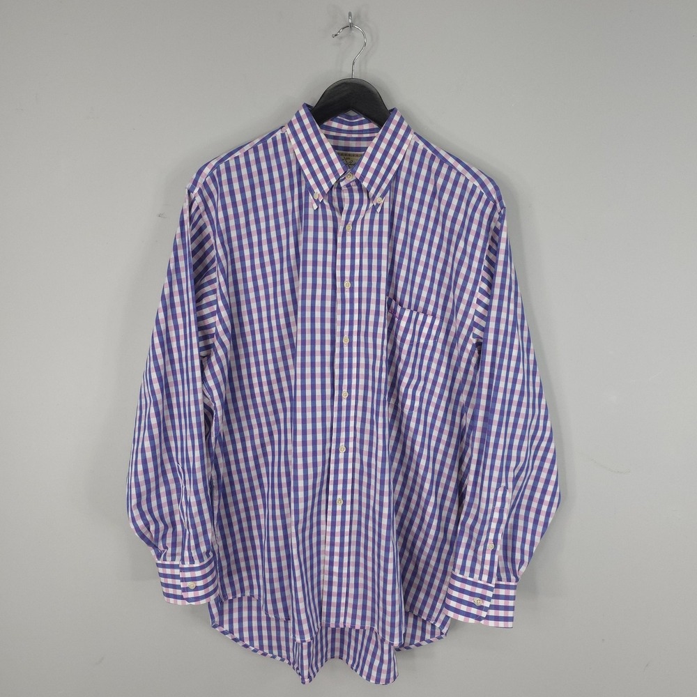 Thomas Burberry Shirt Mens XL Purple Pink Check Long Sleeve Button Down Cotton